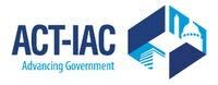 This image features the ACT-IAC logo with the tagline 'Advancing Government' clearly visible. The design includes geometric shapes in various shades of blue, with stylized architectural elements and a dome. The overall style is modern and professional, emphasizing government and technology themes. The text 'ACT-IAC' and 'Advancing Government' are prominently displayed.