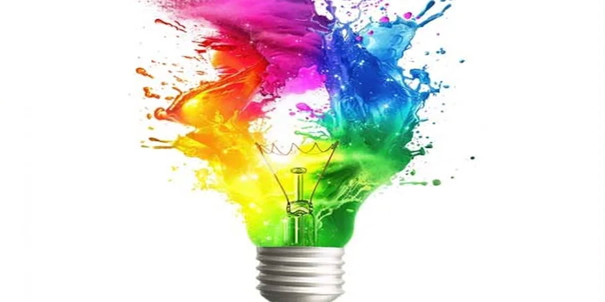 A vibrant light bulb emits a dynamic splash of multicolored paint, symbolizing creativity and innovation. The colors blend seamlessly, creating a striking visual effect. The image conveys energy, imagination, and artistic expression.