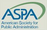 The image features the ASPA logo with the full name 'American Society for Public Administration' clearly visible below the acronym. The design includes bold blue and green text with a sweeping green arc above the letters. The background is a light neutral color, and no additional visuals or people are present. The overall style is clean and professional.
