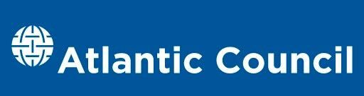 The image features the Atlantic Council name in bold white text alongside a distinctive globe icon. The background is a solid blue, creating a professional and modern visual style. The text 'Atlantic Council' is clearly visible, making the organization unmistakable. The overall mood is formal and institutional.