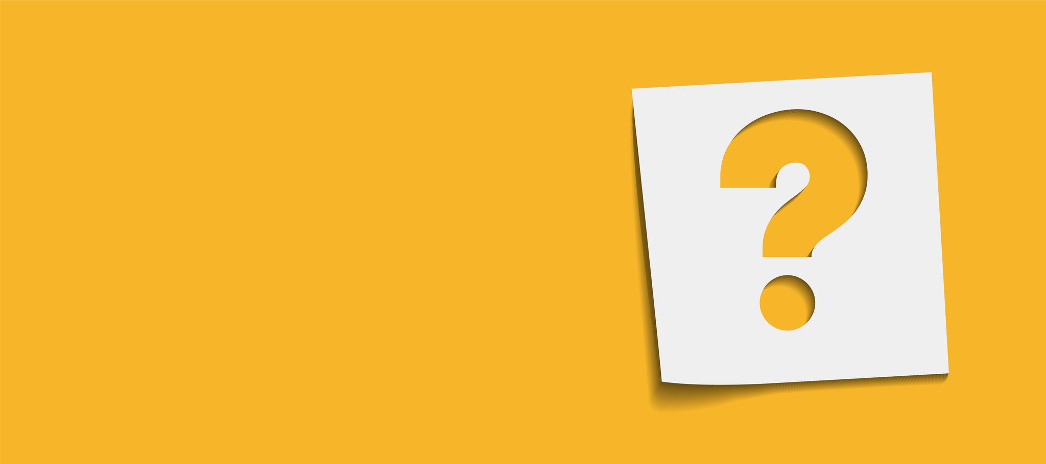 A white sticky note featuring a bold question mark is placed against a vibrant yellow background. The minimalist design emphasizes curiosity and inquiry. The clean layout and bright color palette create a modern and engaging visual.