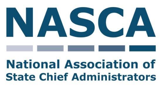 The image features the NASCA logo with the full name, National Association of State Chief Administrators, displayed below in bold blue text. The design includes a series of horizontal bars in varying shades of blue beneath the acronym. The overall style is clean and professional, using a blue and gray color palette. No people or additional visuals are present.