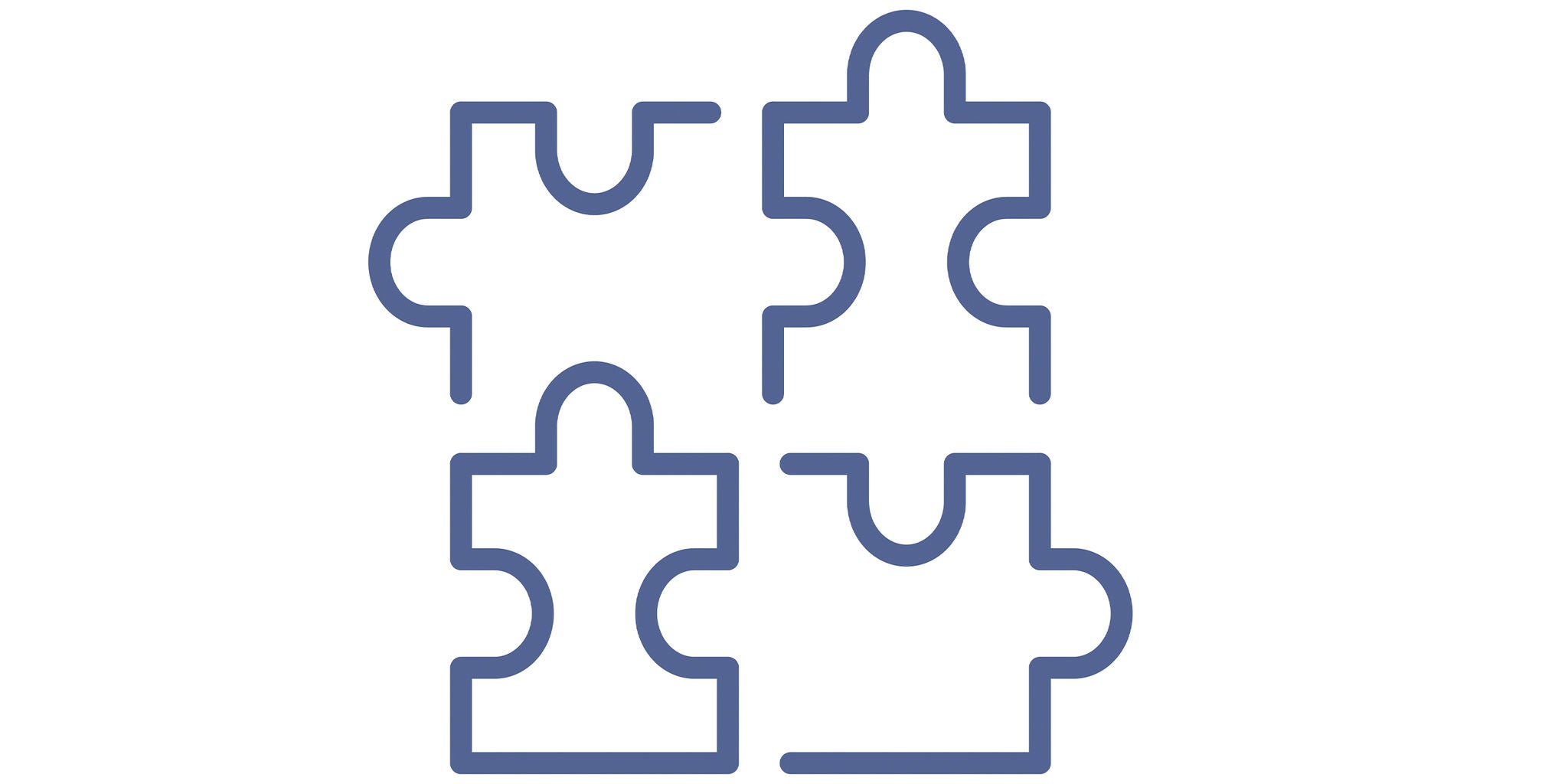 A minimalist illustration of four interlocking puzzle pieces in blue. The design is simple and clean, emphasizing connectivity and teamwork. The puzzle pieces are outlined with consistent thickness, creating a modern and professional look.