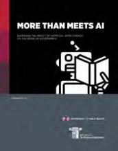 The image shows the cover of a report titled 'More Than Meets AI.' The main visual features a stylized robot reading a book, set against a dark background with a red accent. The design is modern and minimal, with clear white text and simple graphics. The cover includes additional small text and organization logos at the bottom.