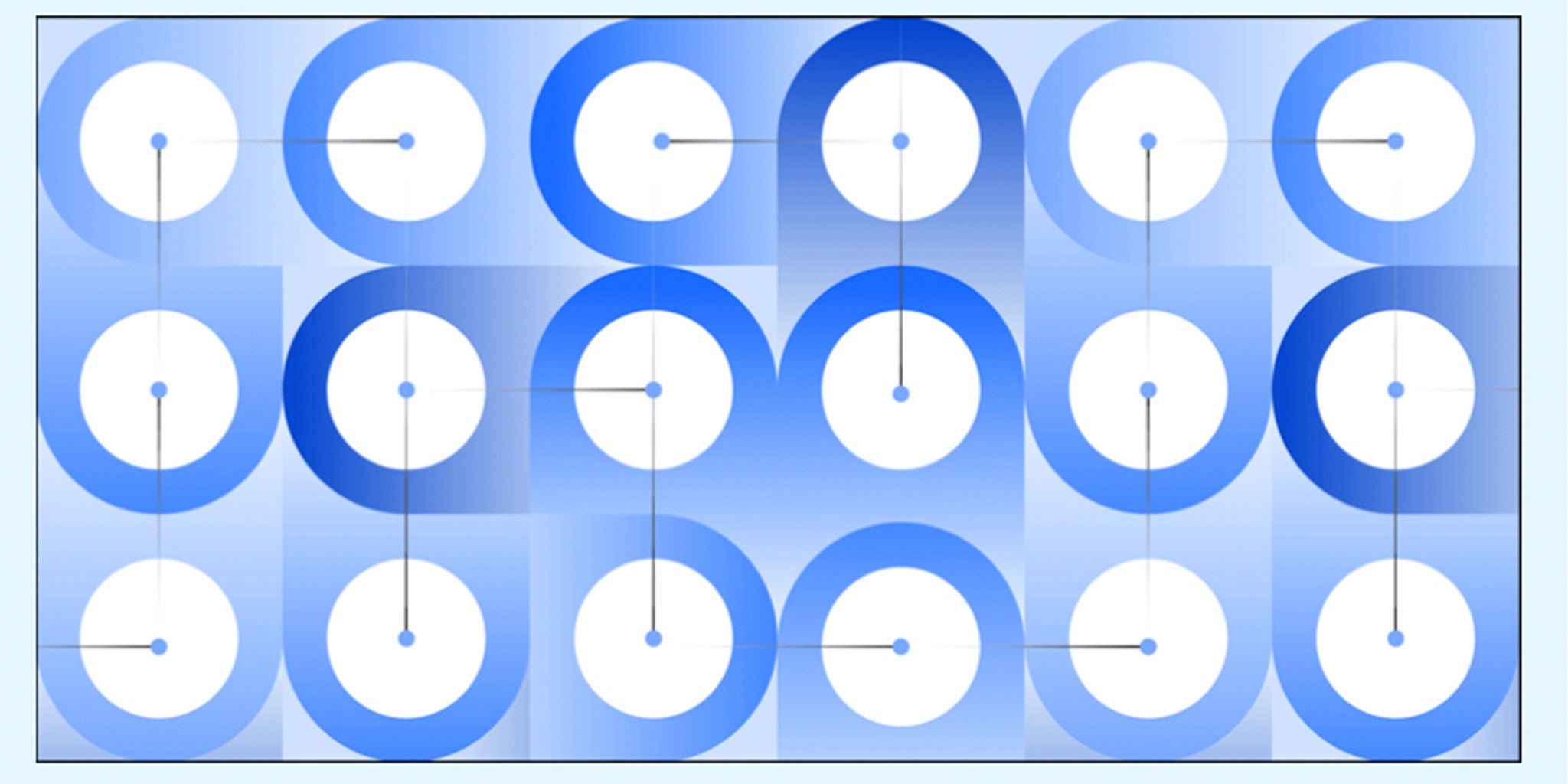A visually striking abstract design featuring a geometric pattern of circles and lines in varying shades of blue. The composition creates a sense of symmetry and depth, with gradient transitions adding a modern aesthetic. The artwork is minimalistic and ideal for digital or print applications.