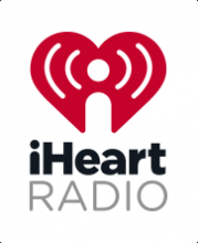 A stylized red heart icon with radiating signal lines appears above the word iHeart in bold black text. The word RADIO is displayed below in lighter gray capital letters. The design is set against a clean white background, emphasizing the heart and broadcast signal motif. The overall composition suggests digital audio, streaming, and radio listening.