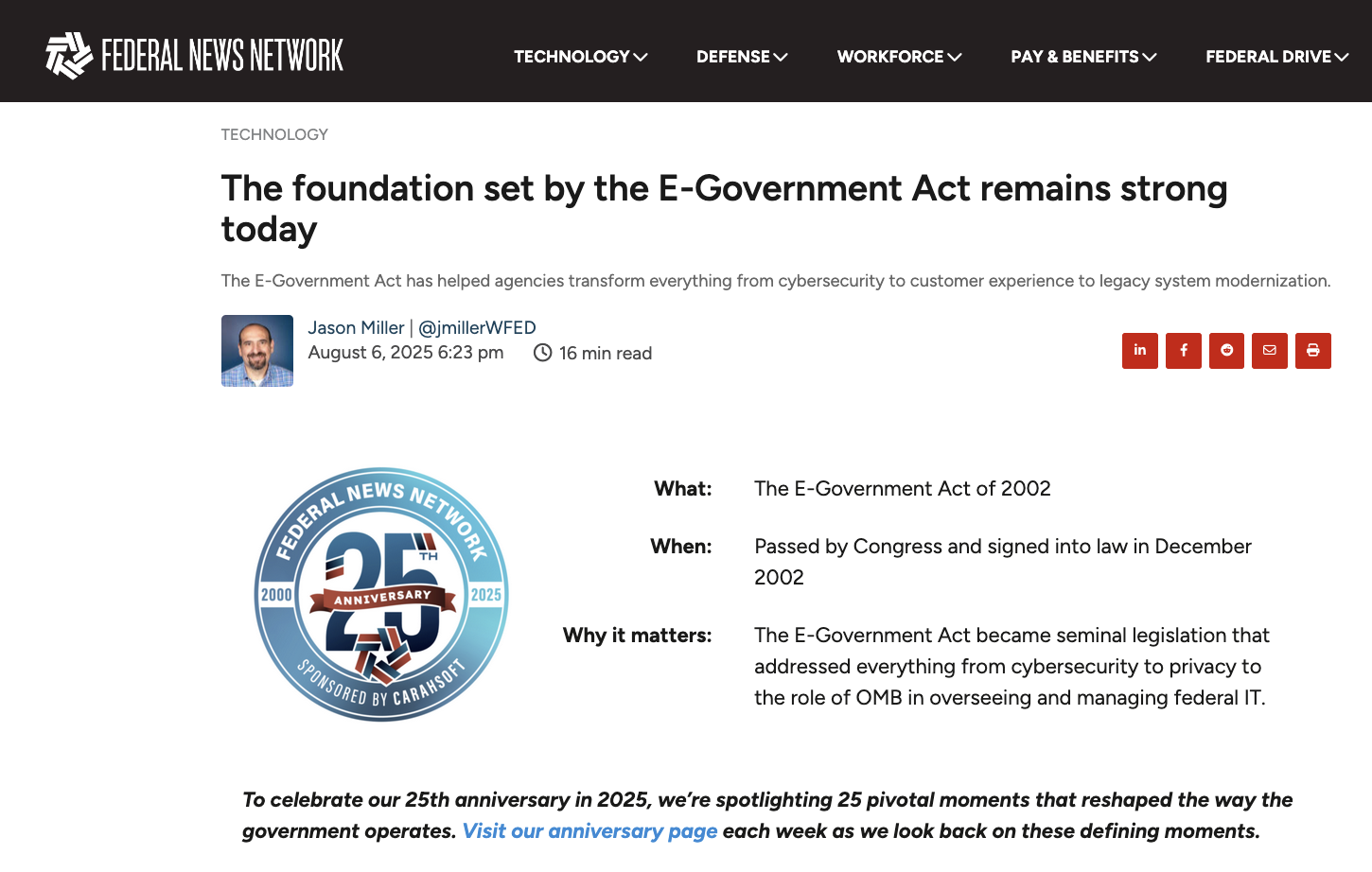 The foundation set by the E-Government Act remains strong today